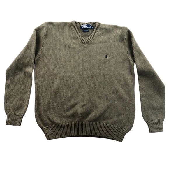 Polo Ralph Lauren Mens Sweater Small Green V-Neck Pullover Olive Green Knit - Picture 1 of 8
